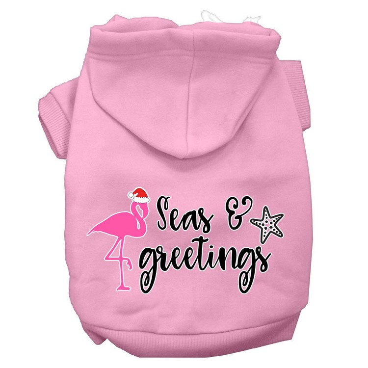 Seas and Greetings Screen Print Dog Hoodie Light Pink XS